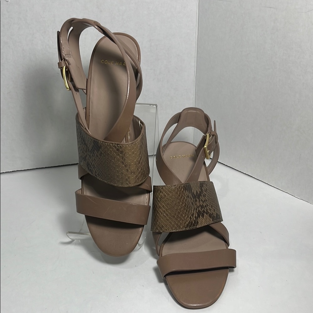 Cole Haan Tan Strappy Sandals with Block Heel